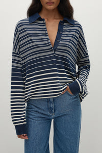 Harlow Oversized Polo - Scandi Stripe/Navy/Cream