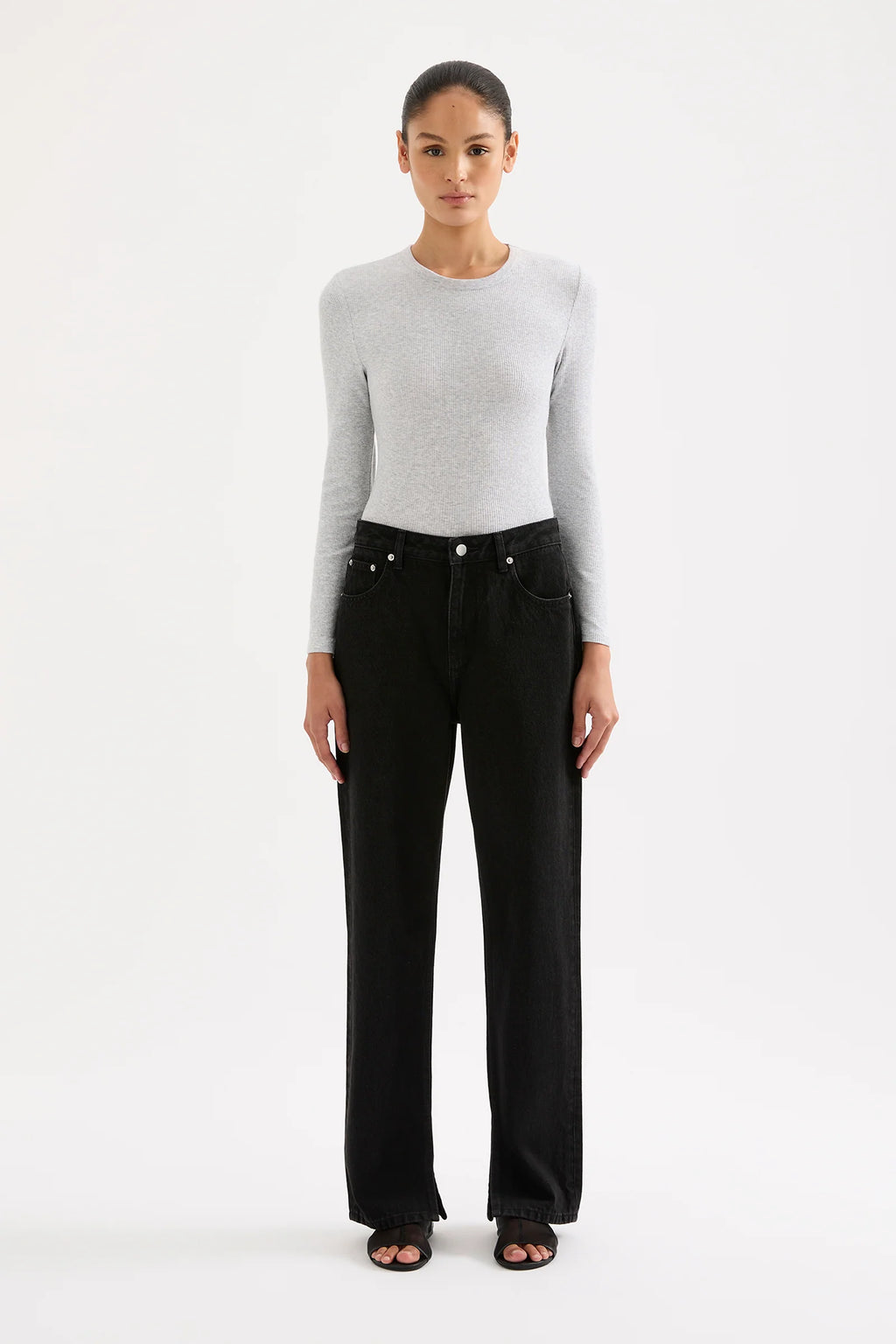 Organic Rib LS Tee - Grey Marle