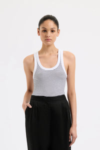 Organic Stripe Rib Singlet - Black Stripe