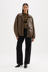 Lyla Vegan Leather Bomber Jacket - Umber