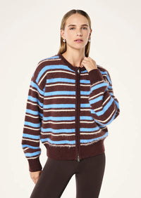 Sable Stripe Knit Bomber - Coffee Stripe