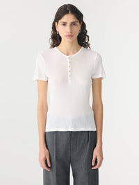 Sheer Rib Placket T-Shirt - White
