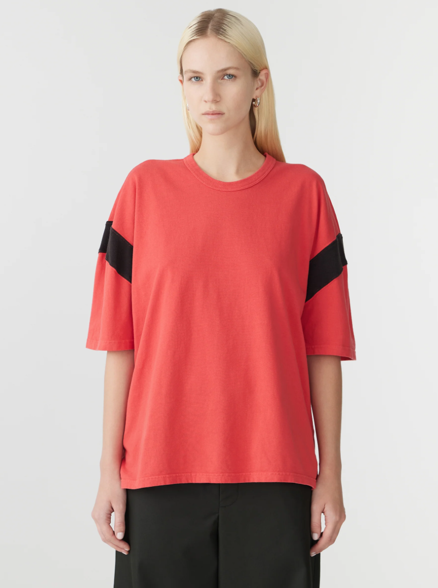 Dyed OS Rib Detail T Shirt - Hibiscus / Black