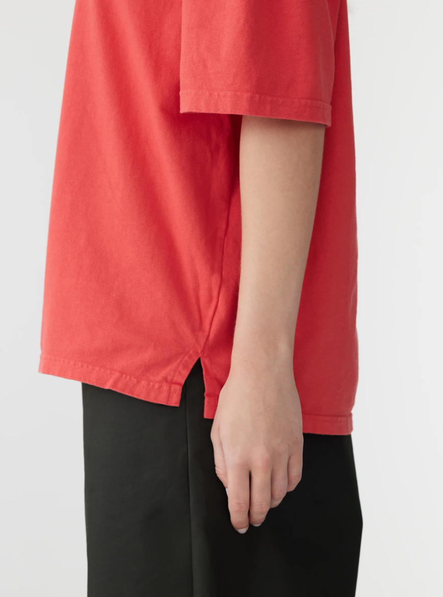 Dyed OS Rib Detail T Shirt - Hibiscus / Black