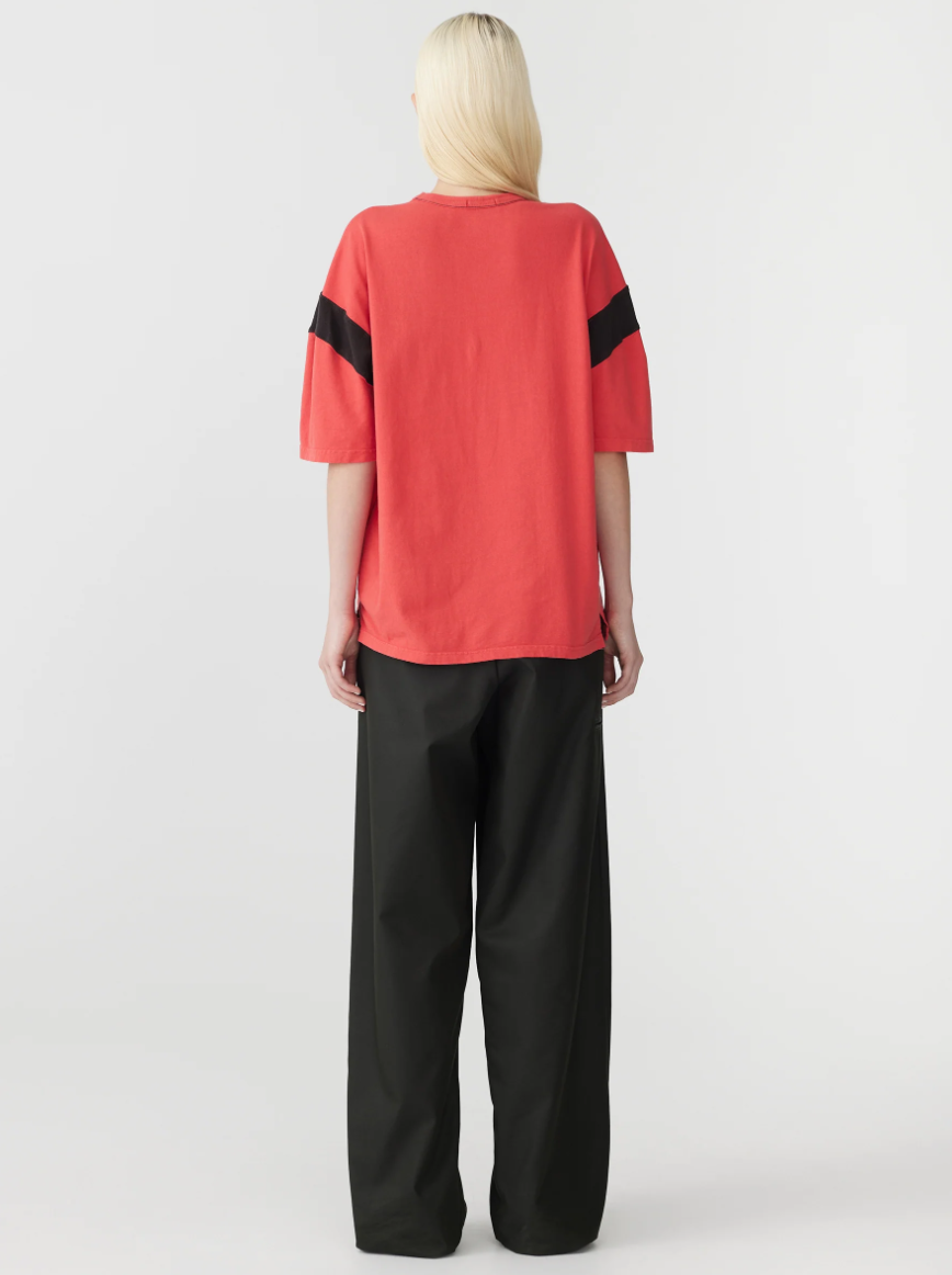 Dyed OS Rib Detail T Shirt - Hibiscus / Black