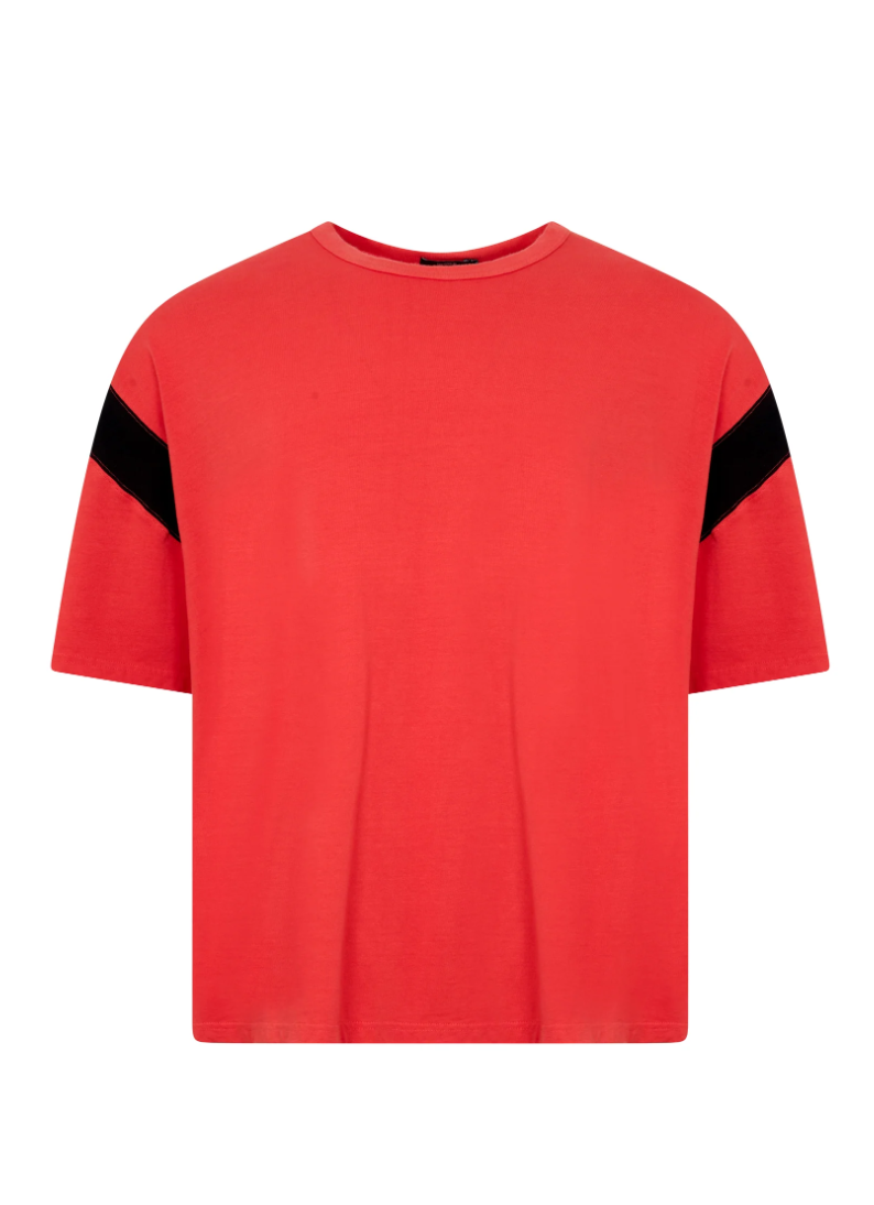 Dyed OS Rib Detail T Shirt - Hibiscus / Black