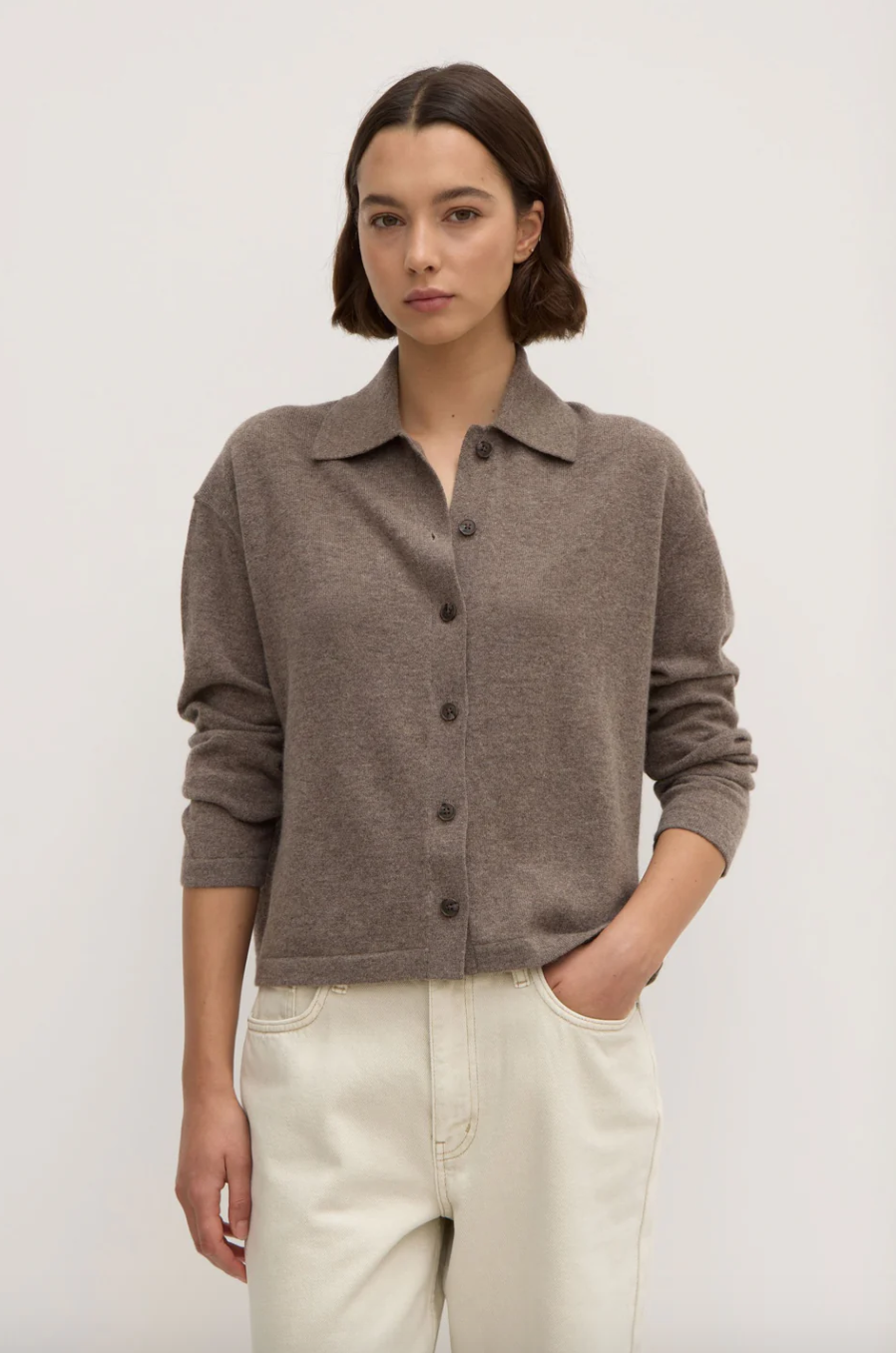 Wool Cashmere Knit Cardigan - Sable