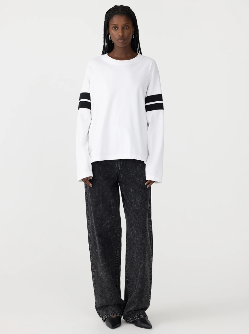 Boxy Rib Insert LS T-Shirt - White/Black