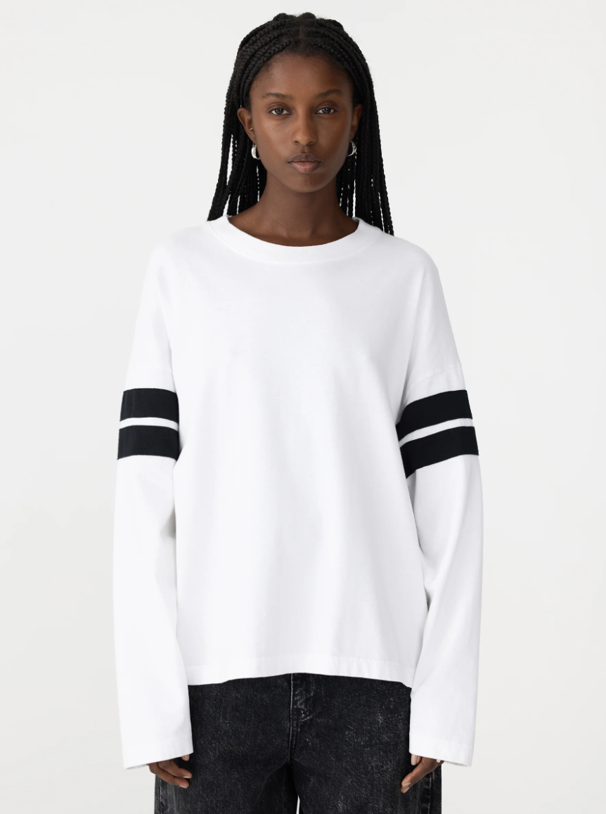 Boxy Rib Insert LS T-Shirt - White/Black