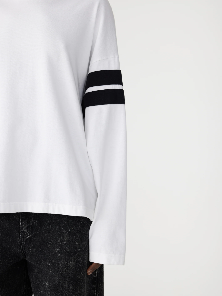 Boxy Rib Insert LS T-Shirt - White/Black