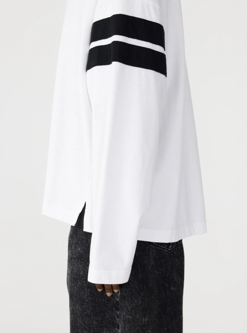 Boxy Rib Insert LS T-Shirt - White/Black