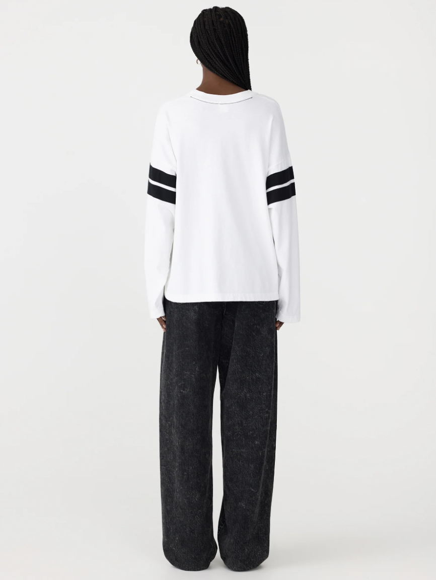 Boxy Rib Insert LS T-Shirt - White/Black