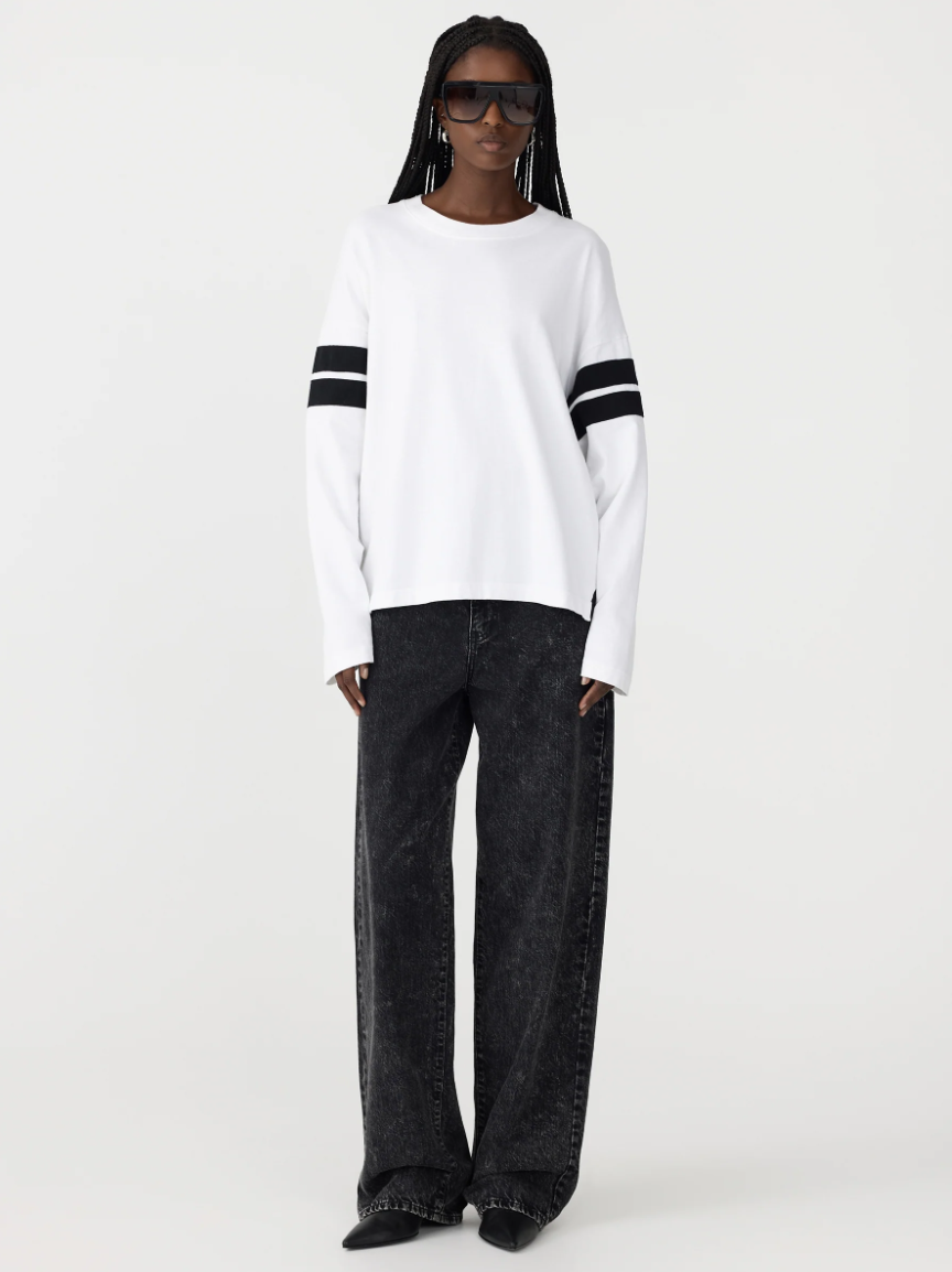Boxy Rib Insert LS T-Shirt - White/Black