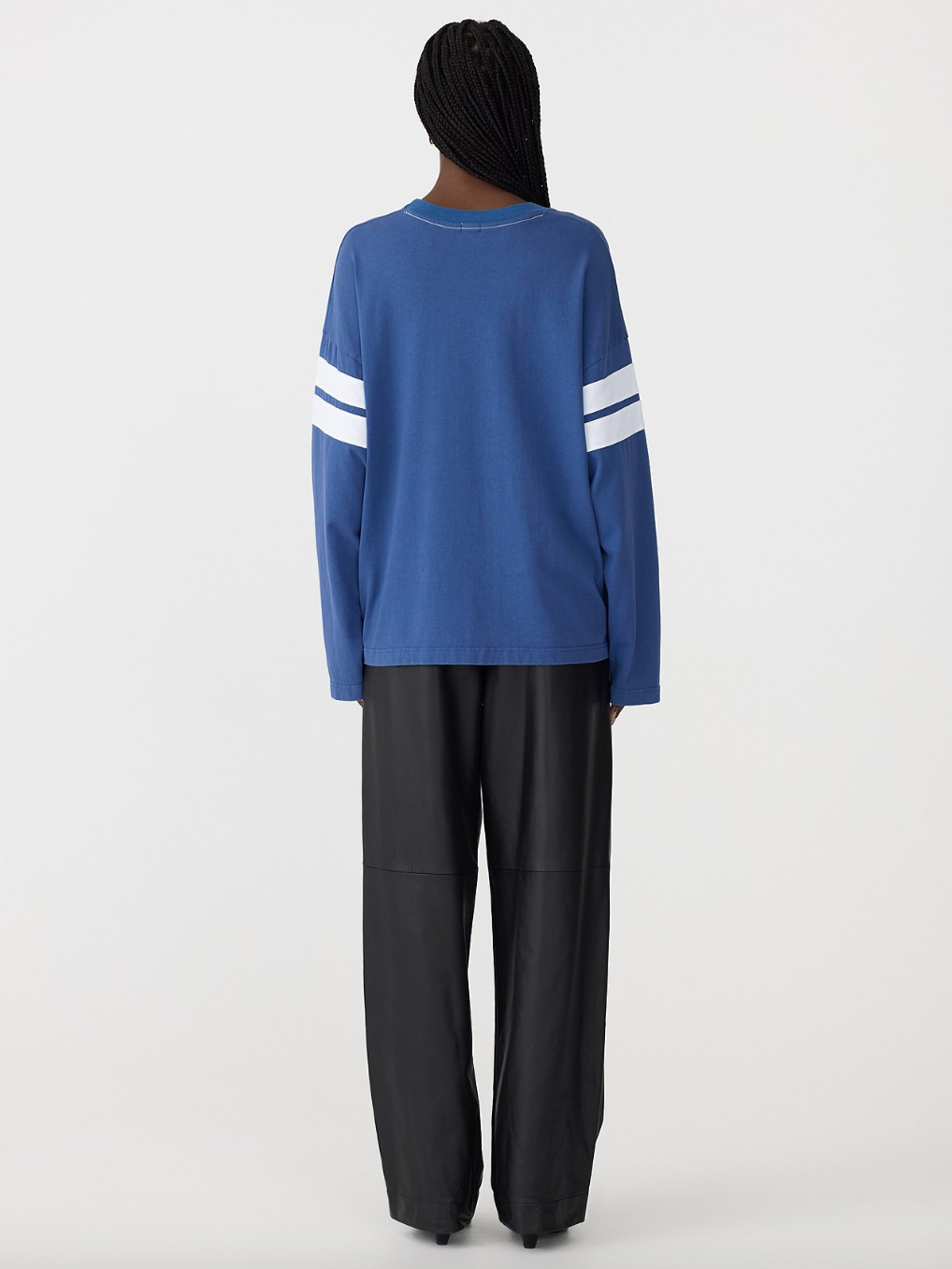Boxy Rib Insert LS T-Shirt - Marine Blue / White