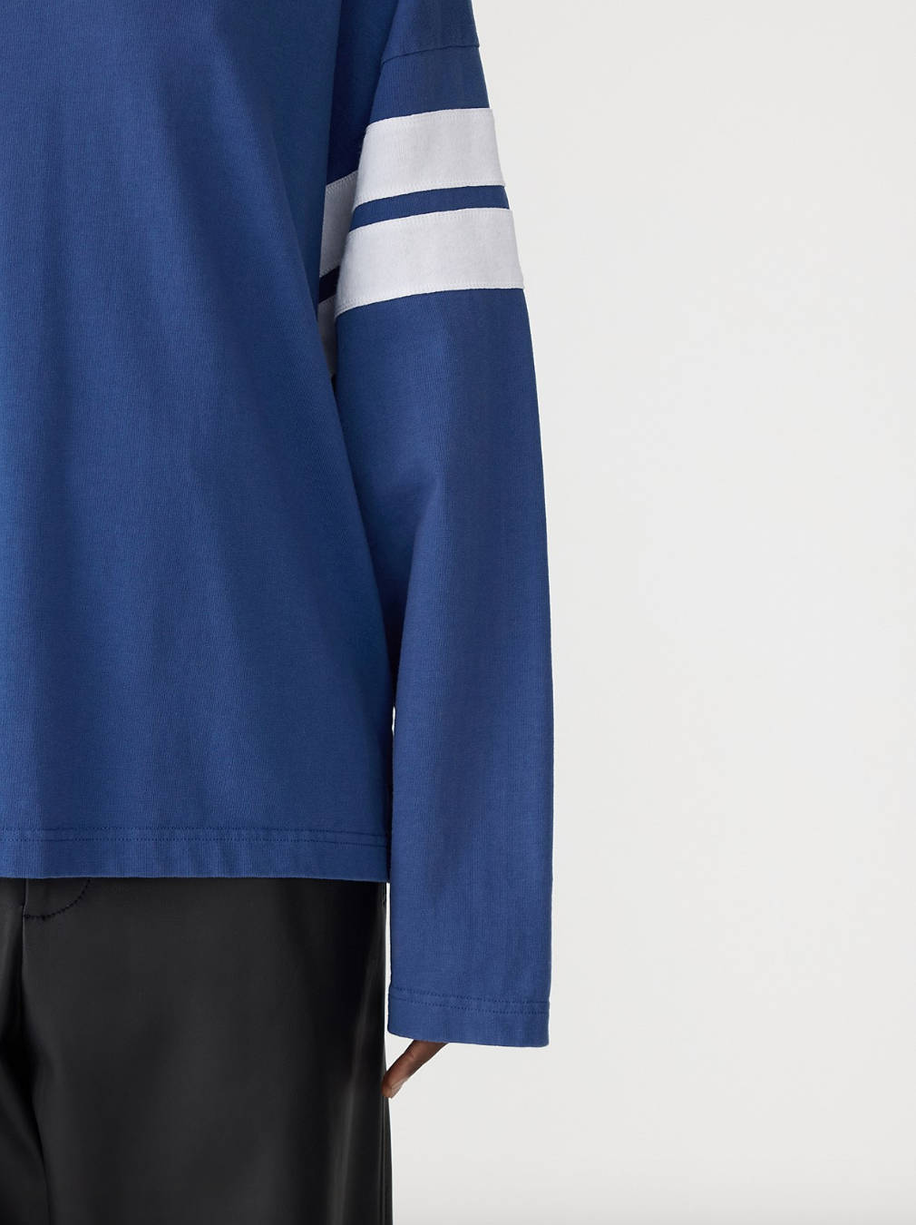 Boxy Rib Insert LS T-Shirt - Marine Blue / White