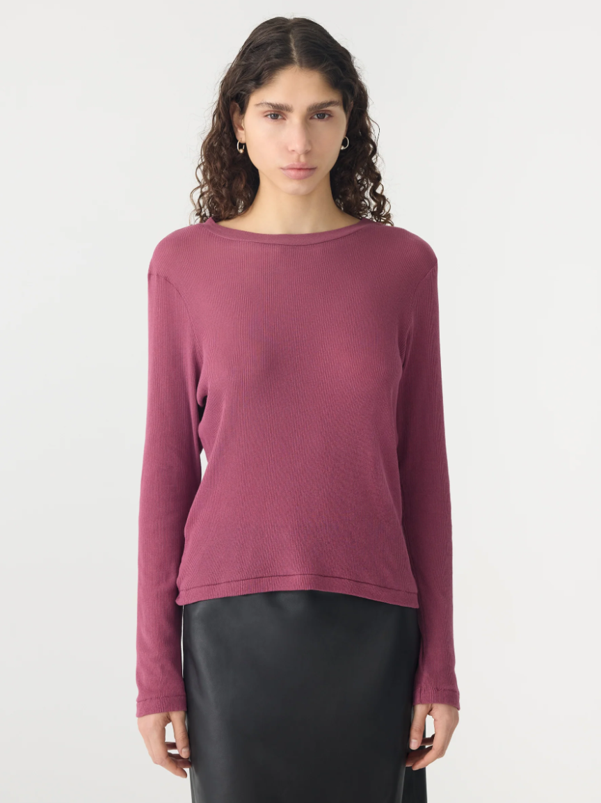Sheer Rib L/S T-Shirt - Faded Plum