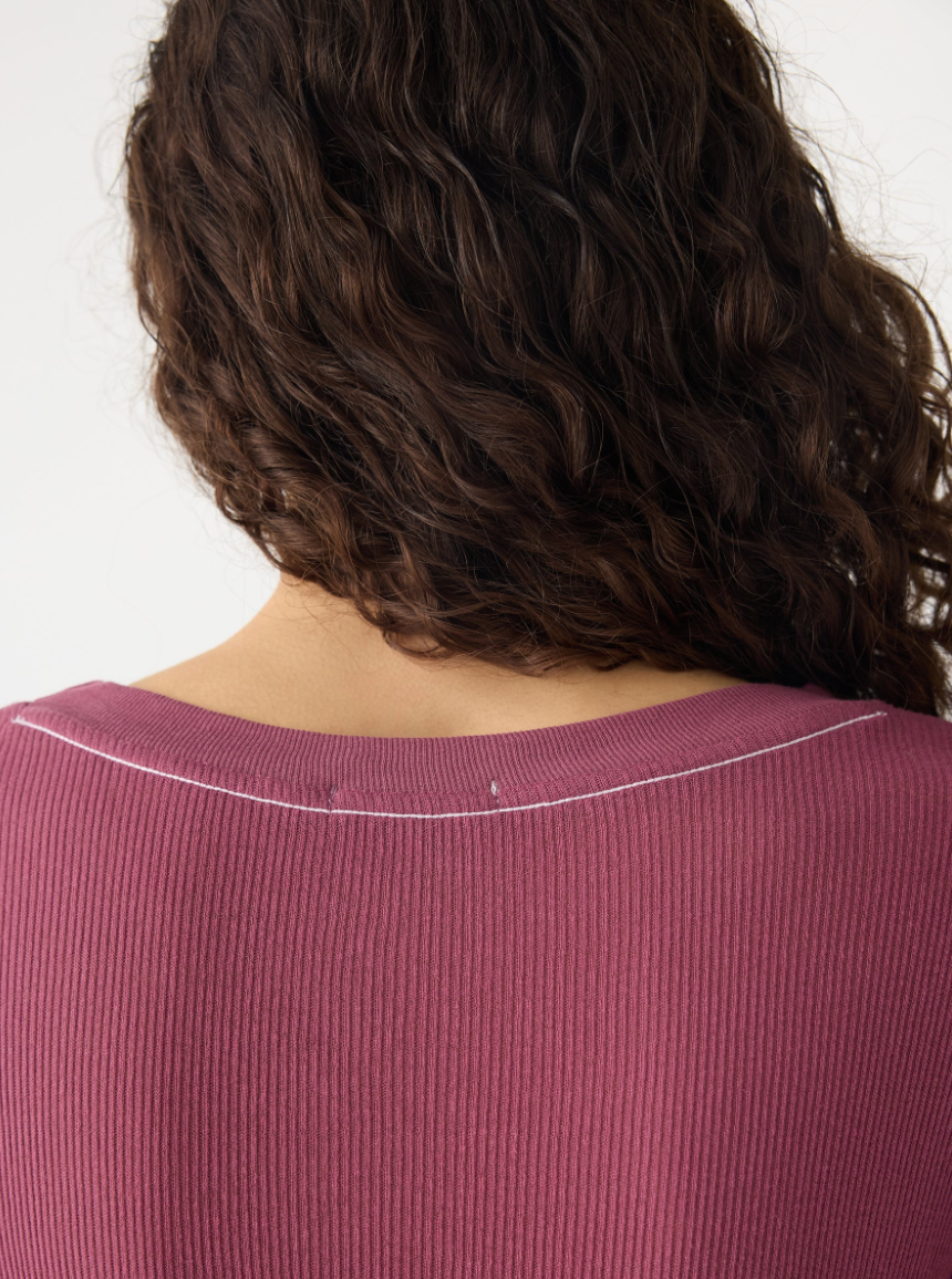Sheer Rib L/S T-Shirt - Faded Plum