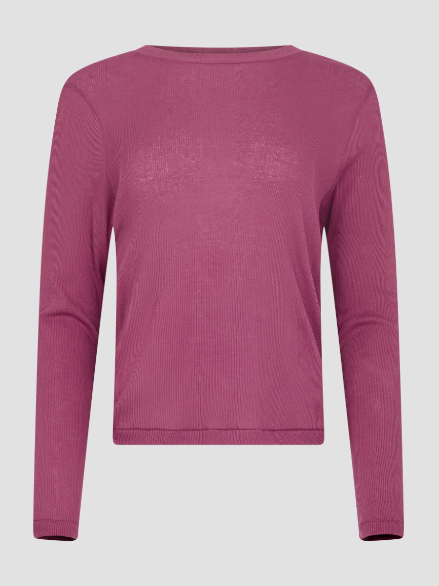 Sheer Rib L/S T-Shirt - Faded Plum