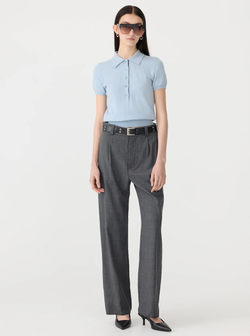 Wool Cashmere Slim Fit Polo - Pale Blue / Charcoal