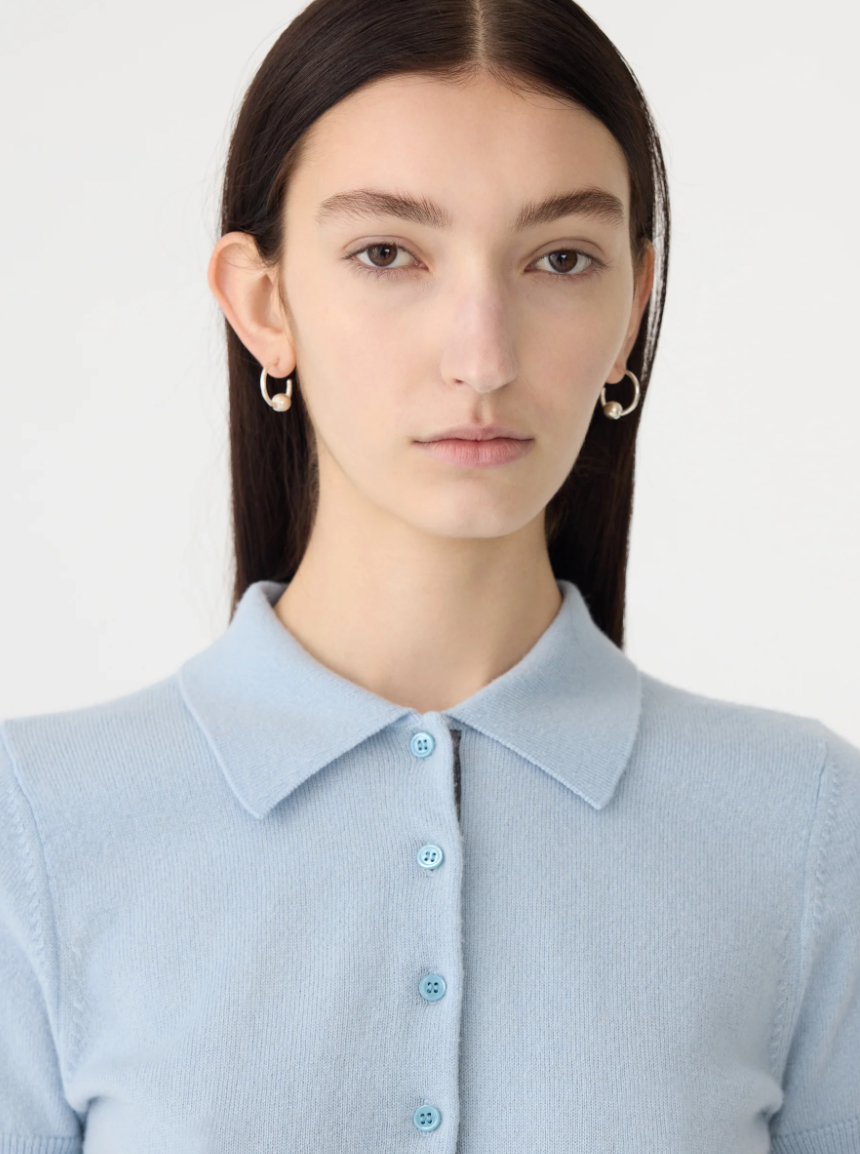 Wool Cashmere Slim Fit Polo - Pale Blue / Charcoal