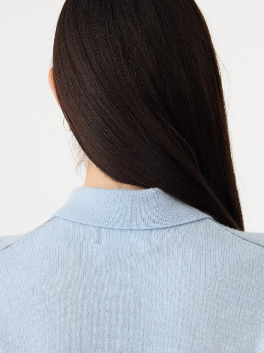 Wool Cashmere Slim Fit Polo - Pale Blue / Charcoal