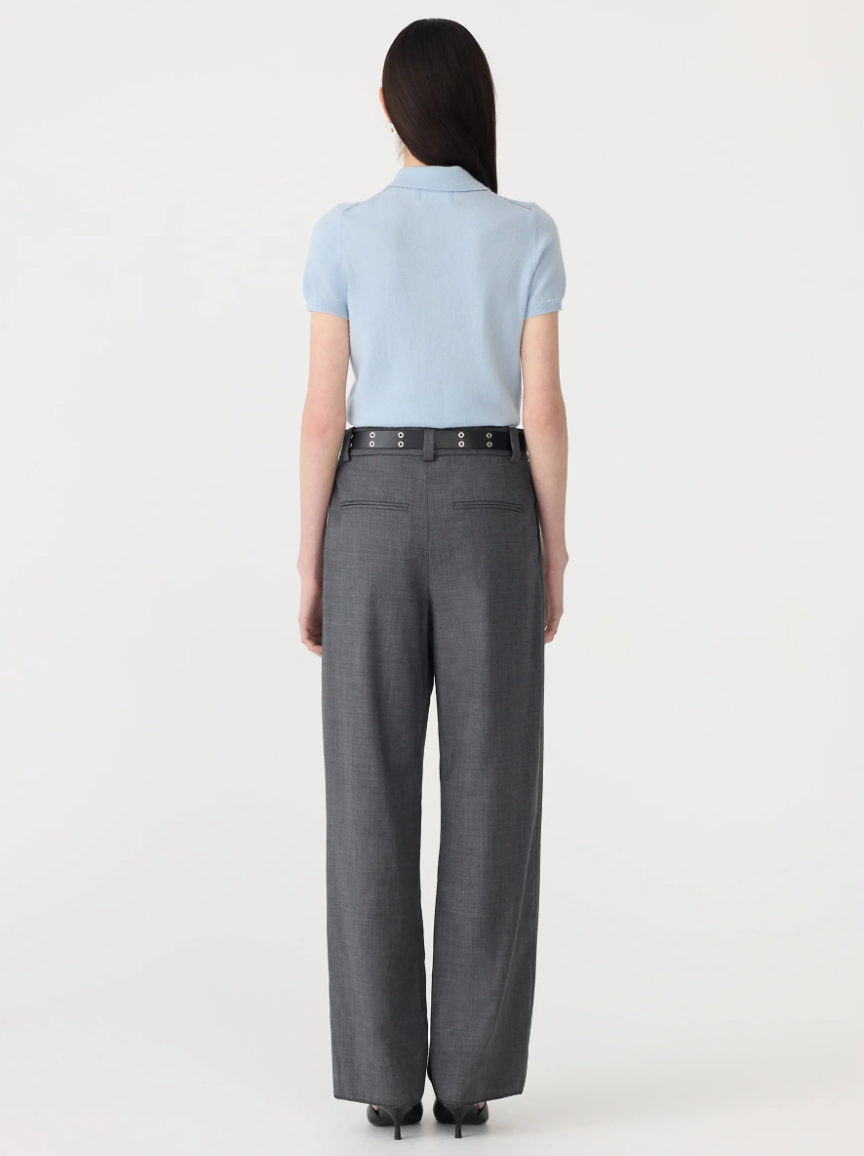 Wool Cashmere Slim Fit Polo - Pale Blue / Charcoal