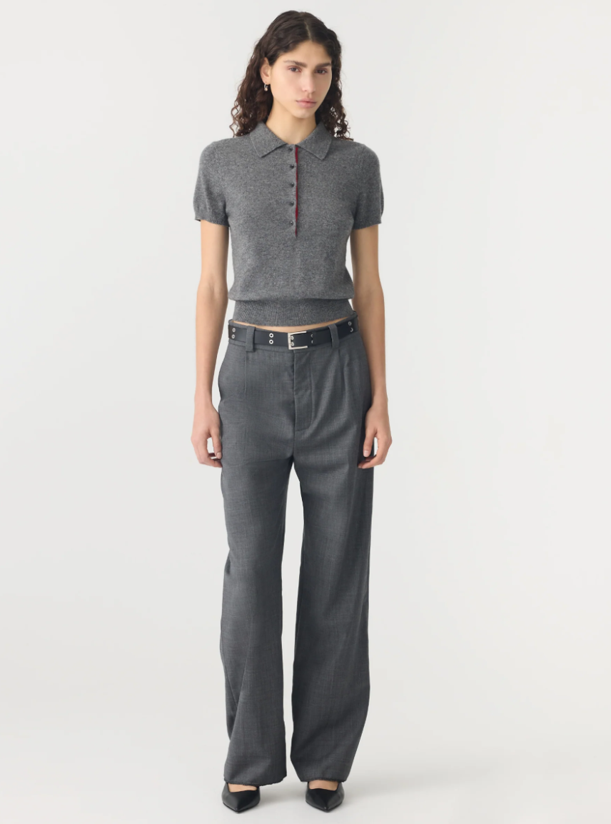 Wool Cashmere Slim Fit Polo - Dark Charcoal / Red