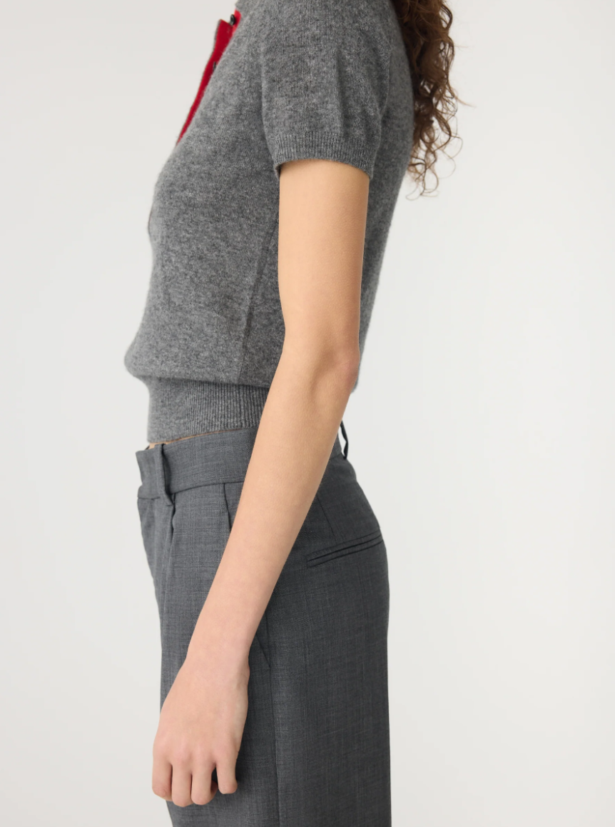 Wool Cashmere Slim Fit Polo - Dark Charcoal / Red