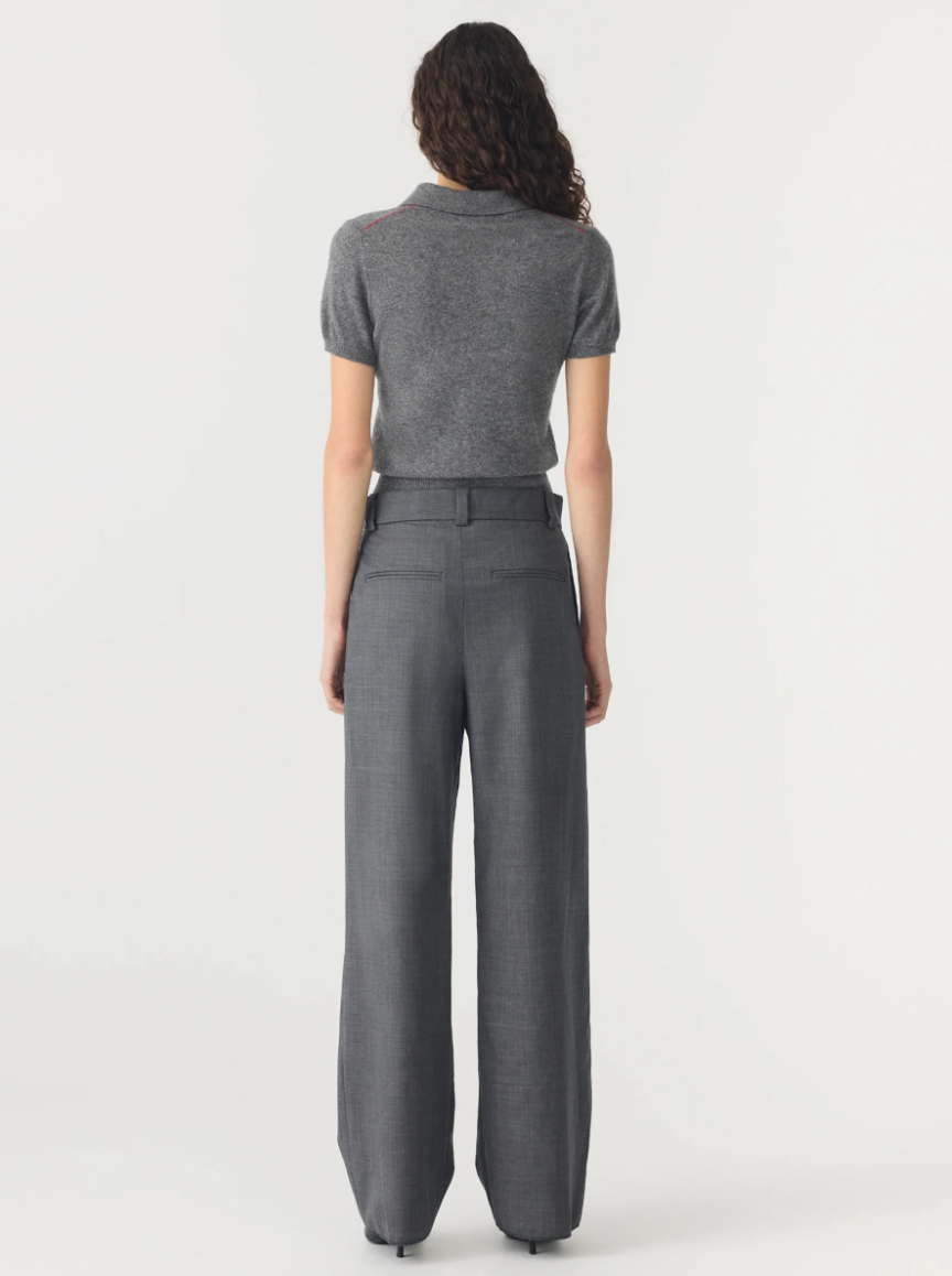 Wool Cashmere Slim Fit Polo - Dark Charcoal / Red