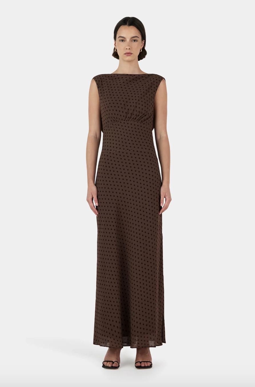 Carmela Bias Dress - Chocolate Polka