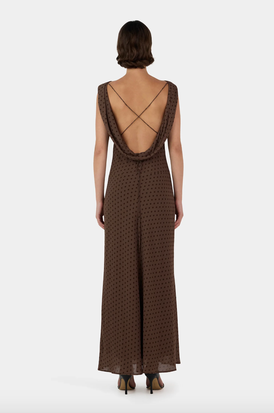 Carmela Bias Dress - Chocolate Polka