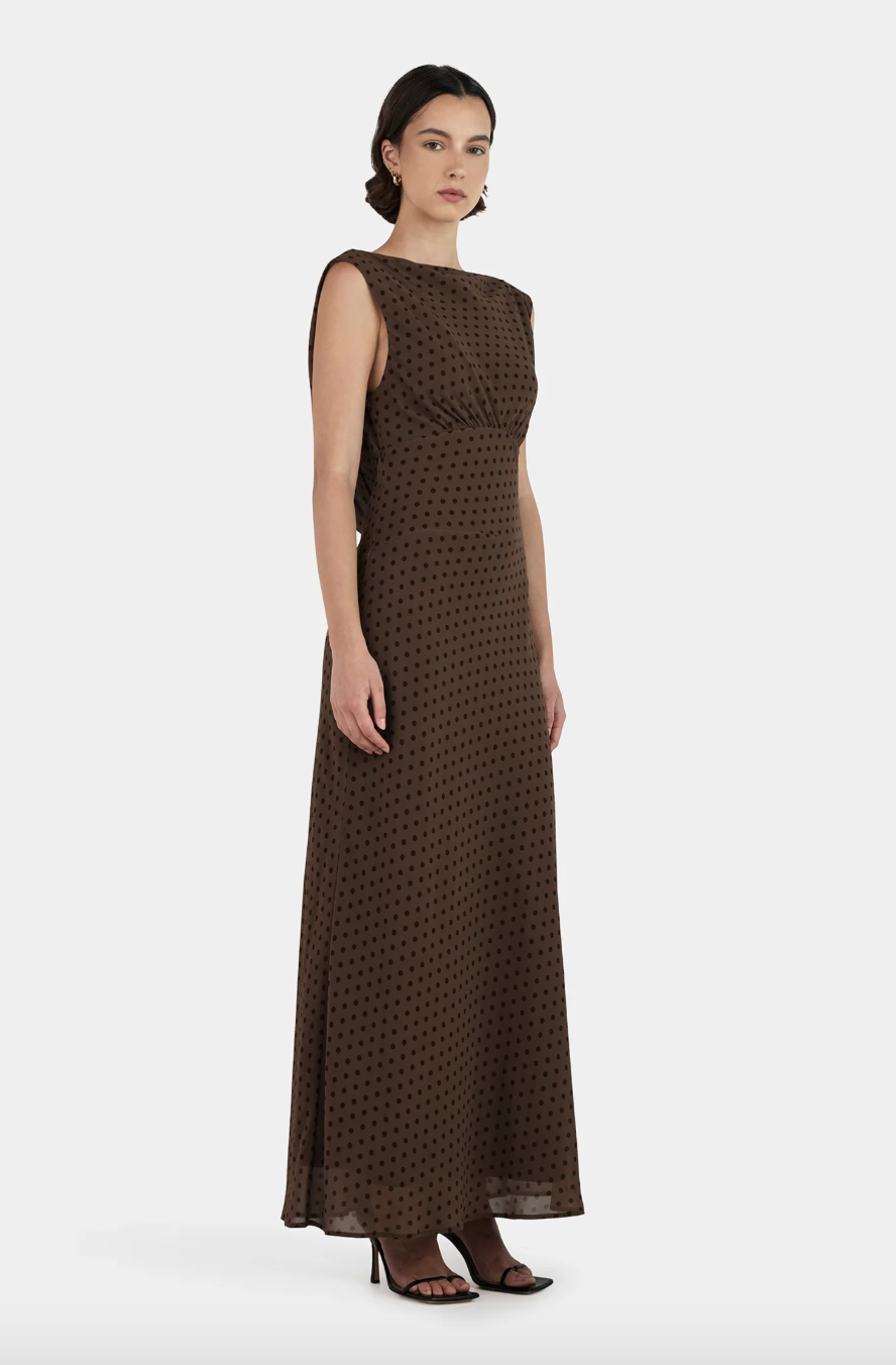 Carmela Bias Dress - Chocolate Polka