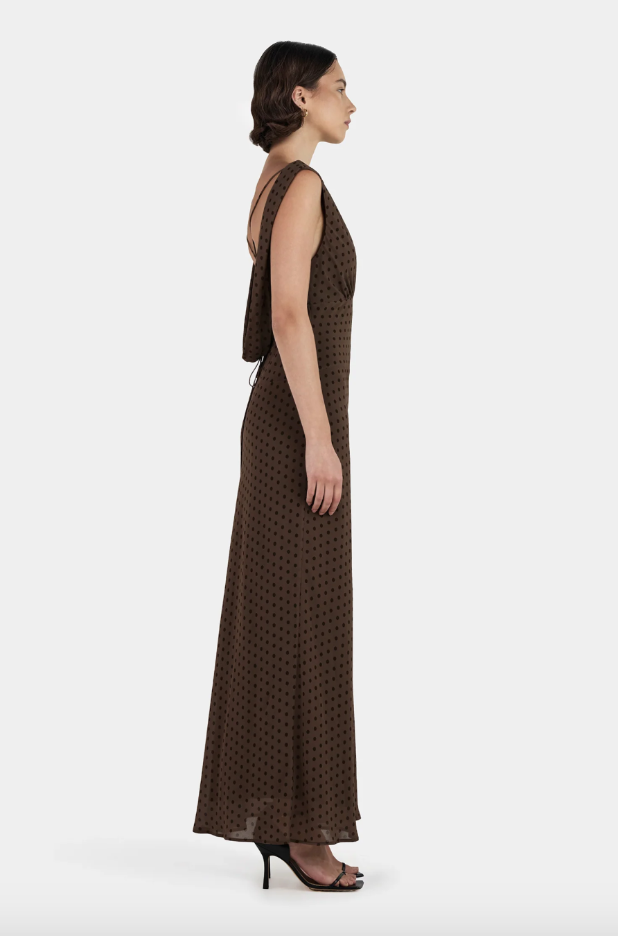 Carmela Bias Dress - Chocolate Polka