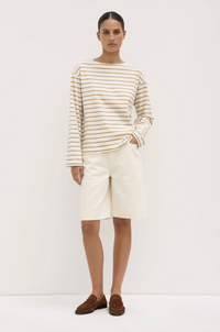 Bonne Long Sleeve Tee - White/Tan
