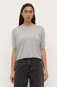 Vanya Cotton Cashmere Boxy Knit Tee - Grey Marle