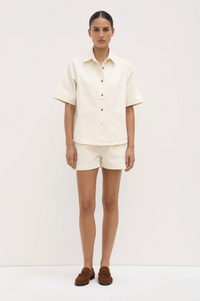 Boxy Denim Short Sleeve Shirt - Ecru