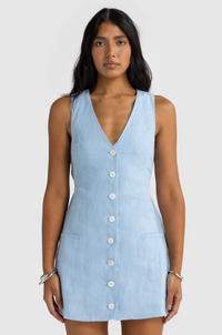 Koda Linen Mini Dress - Powder Blue