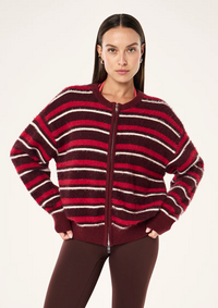 Sable Stripe Knit Bomber - Mahogany Stripe