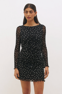 Vesper Spot Long Sleeve Mini Dress - Black Base Polka Dot
