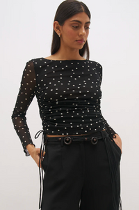 Vesper Spot Long Sleeve Top- - Black Base Polka Dot