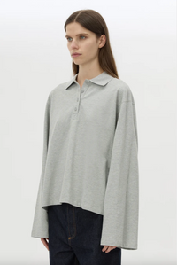 Moreno Long Sleeve Polo Top - Grey Marle