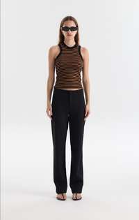 Sheer Rib Stripe Tank - Black/Tan