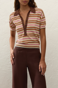 Sable Polo Shirt - Luis Stripe Dusty Mauve