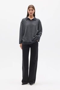 Tina Knit Polo - Grey Stripe