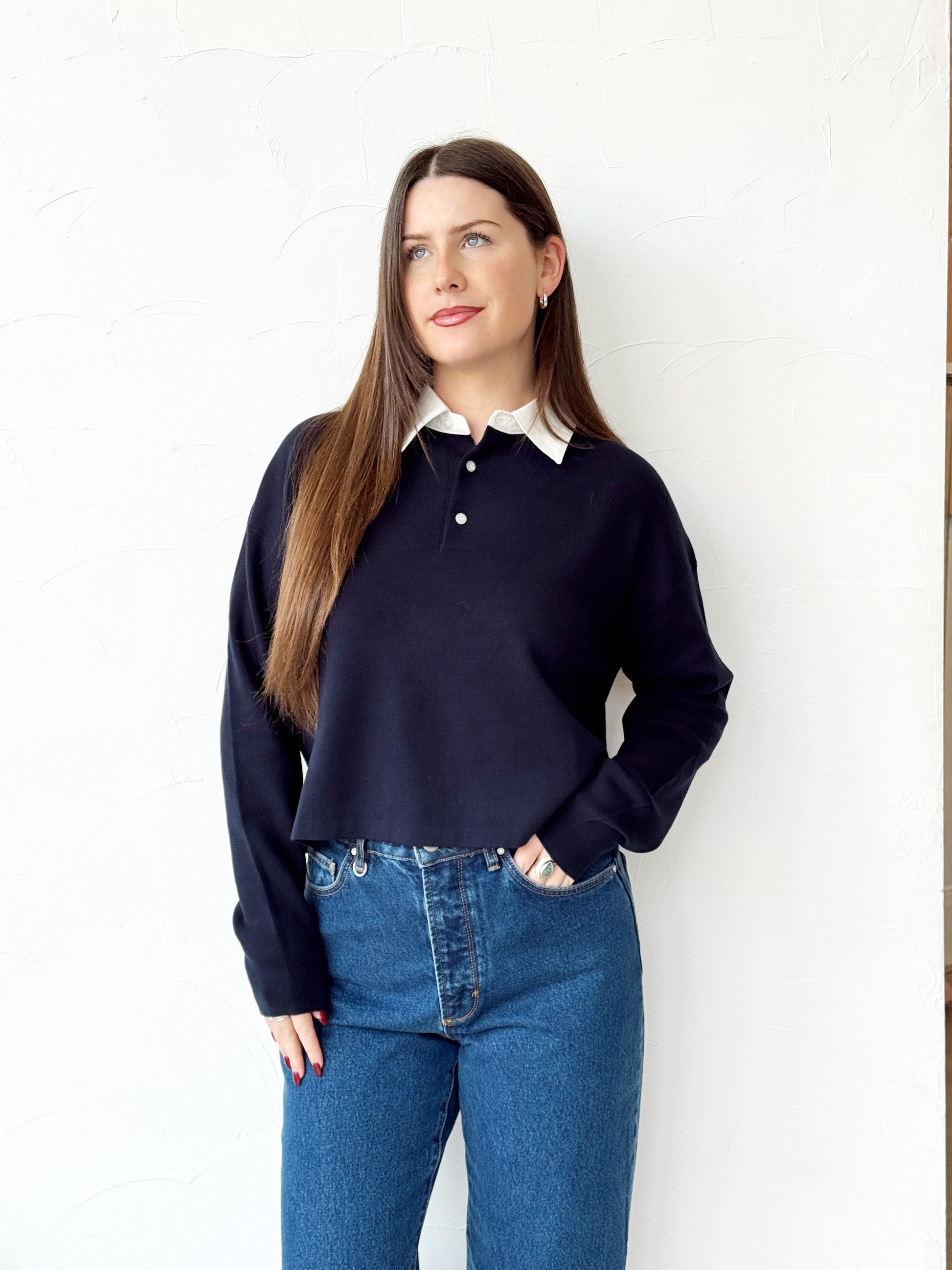 Cotton Polo Knitted Sweat - Ink