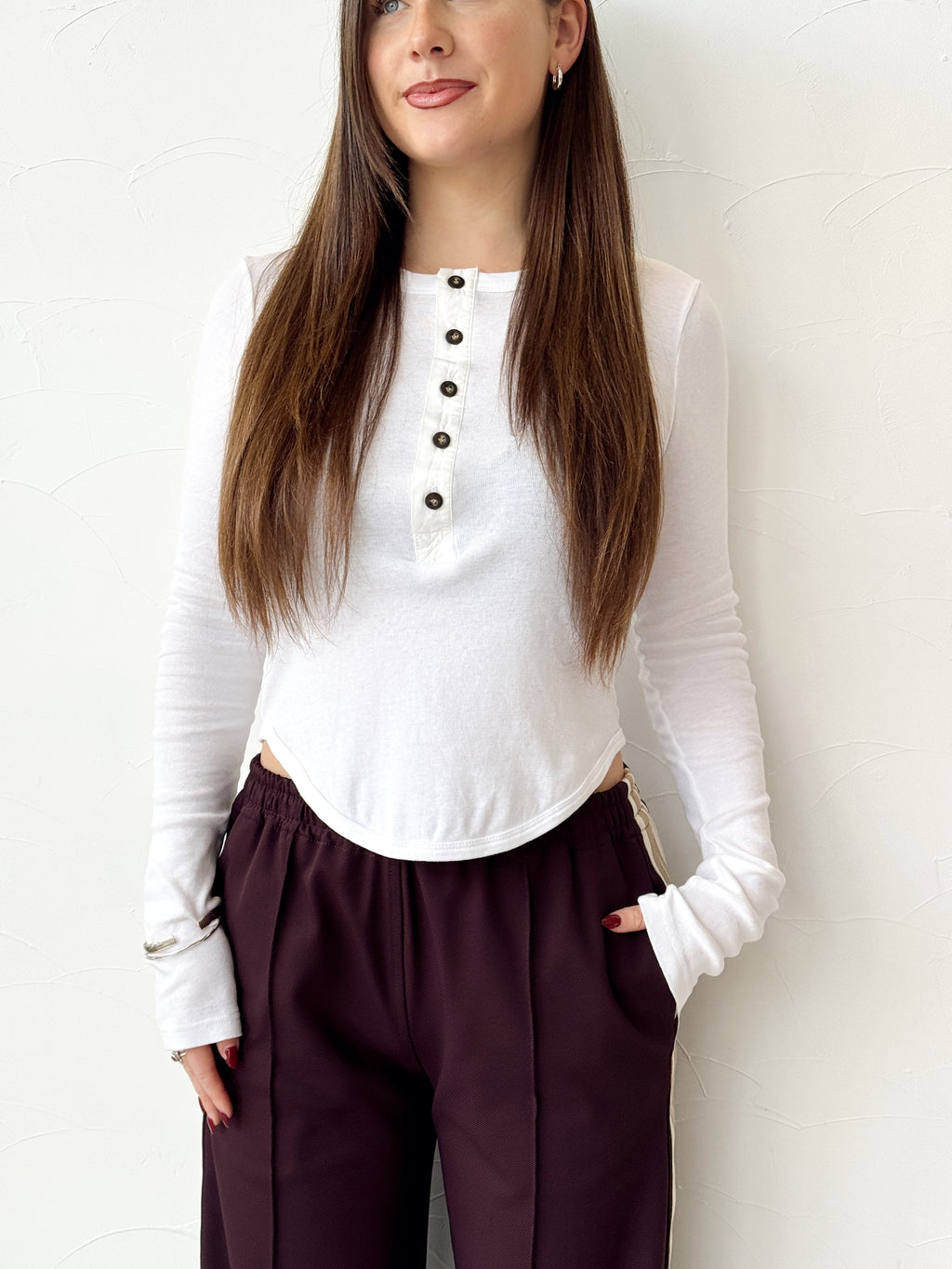 Scoop Hem Placket T.Shirt - White