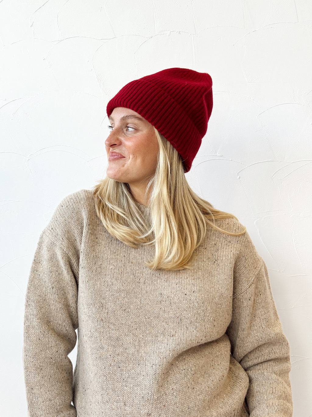 Merino Wool Beanie - Cherry
