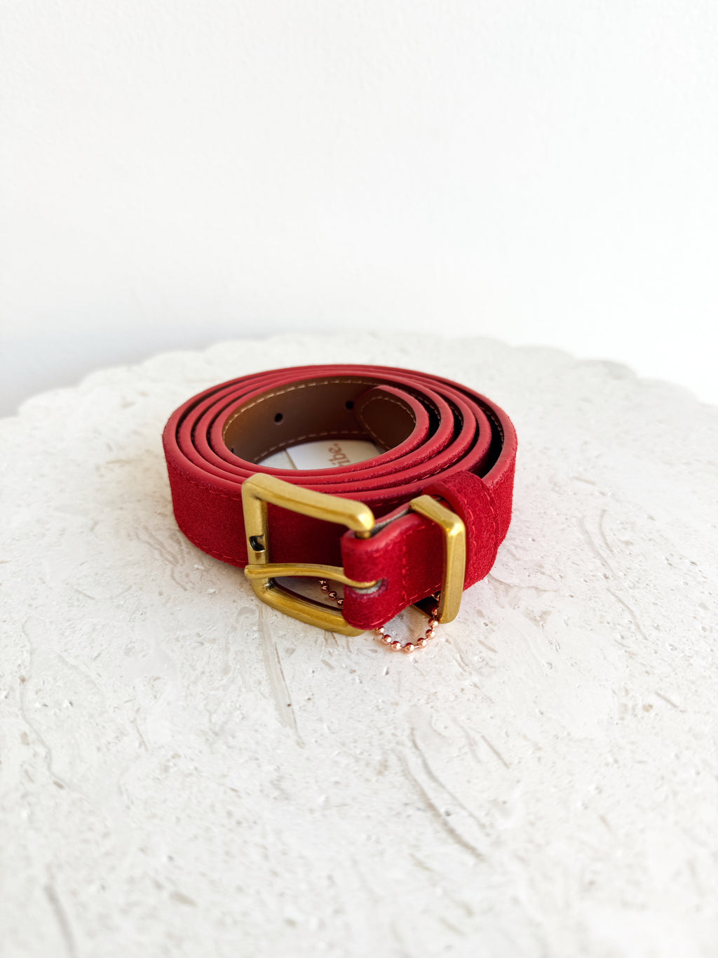 Slim Suede Belt - Cherry