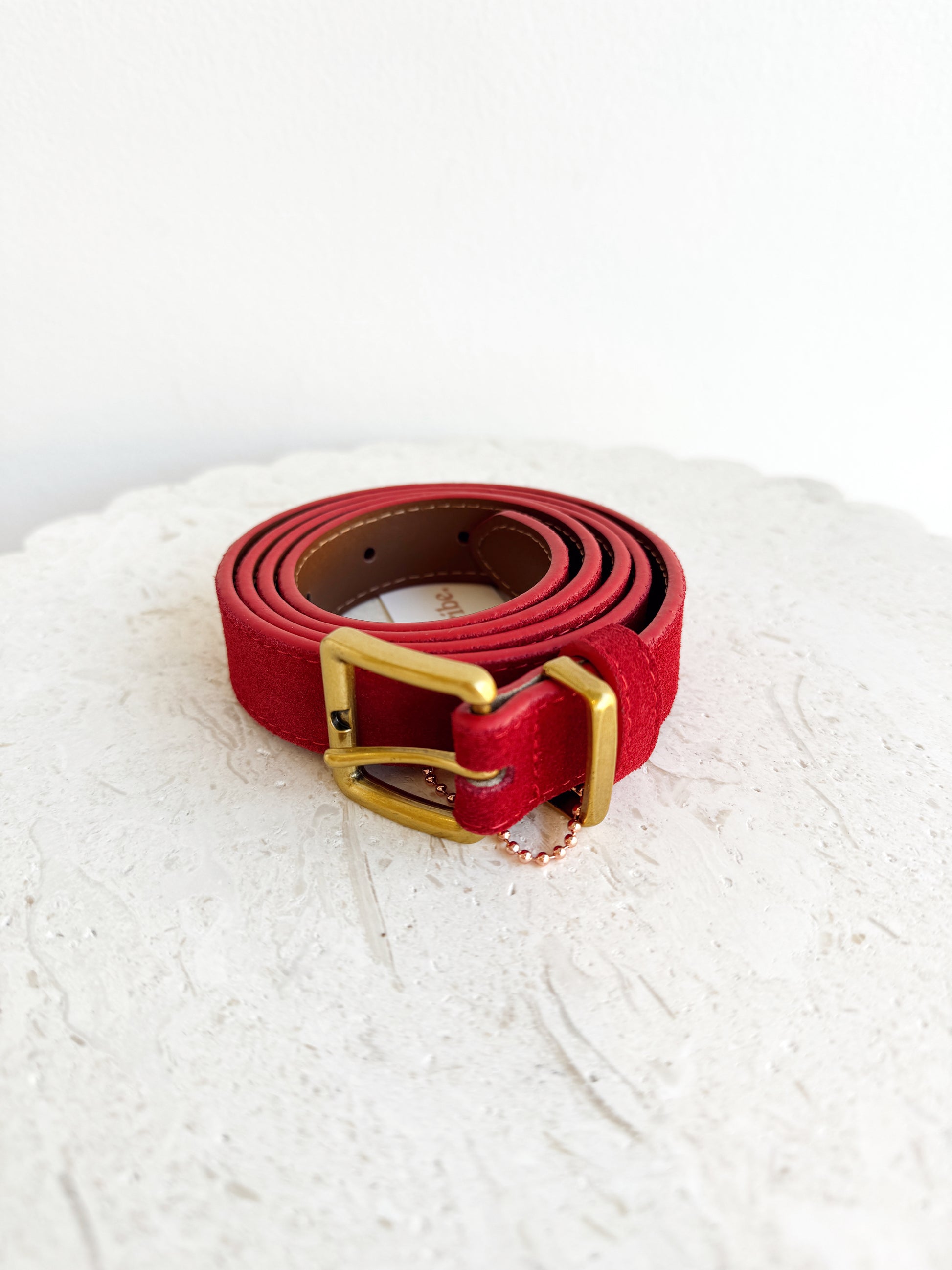 Slim Suede Belt - Cherry