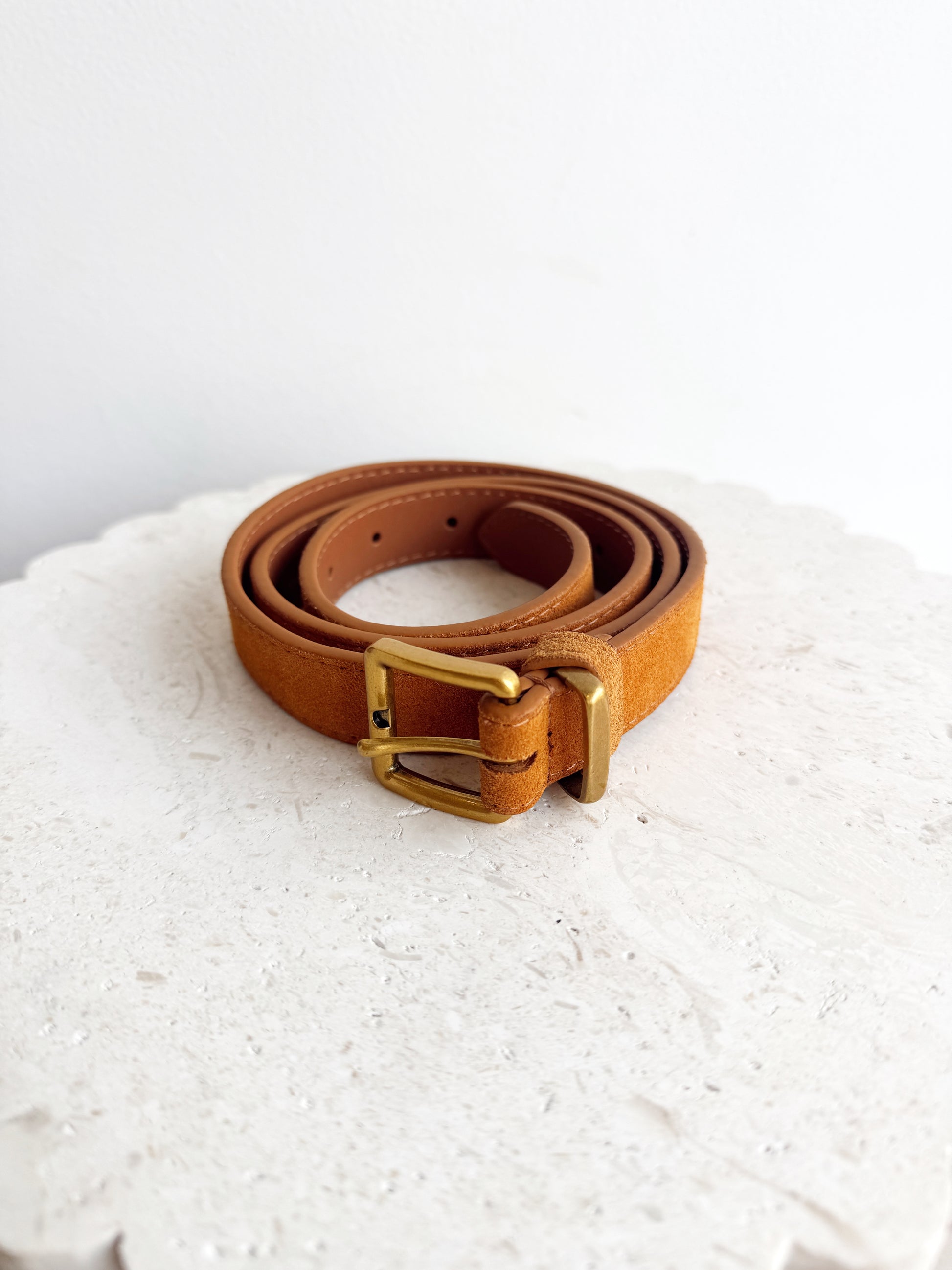 Slim Suede Belt - Light Tan